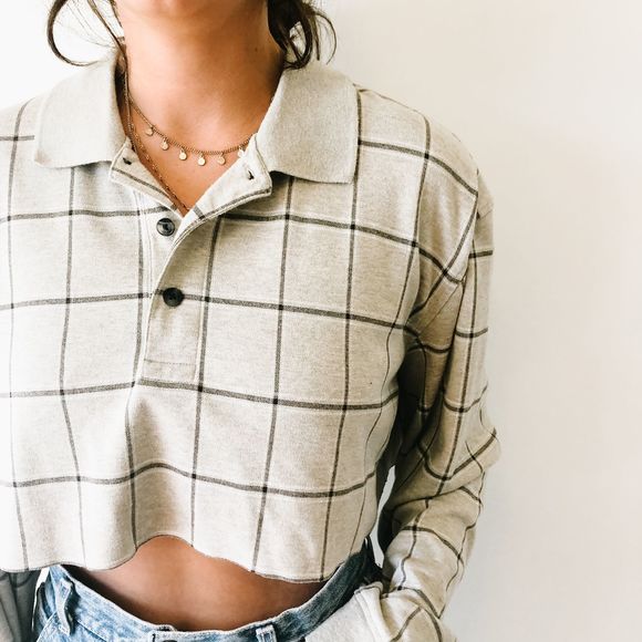 Vintage Tops - Tan Oversized Cropped Polo 2XL